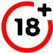 18+ age verification symbol to restrict services to legal adults, ensuring compliance for FOMO7 India.