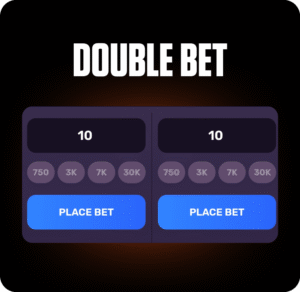 Aviatrix double bet screen showing two bet panels and preset amount buttons in the FOMO7 India interface.