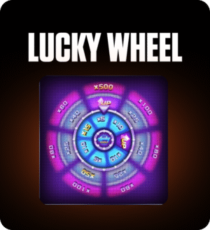 Lucky Wheel game screen showing colorful segments and big multipliers like x500, featured for players on FOMO7 India.