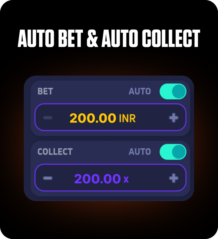 ChatGPT said: FOMO7 India CricketX auto bet and auto collect controls showing bet amount and multiplier settings.
