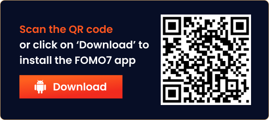 FOMO7 India QR code and download button shown for installing the app on Android devices.