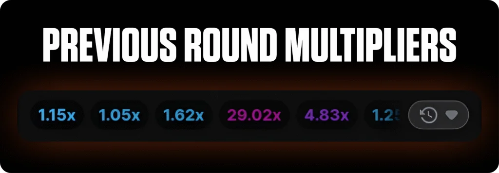 Baccarat game screen showing previous round multipliers in a dark UI style for FOMO7 India.