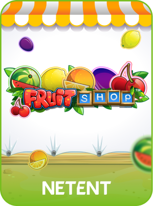 Fruit Shop NETENT slot icon with colorful fruits and game logo featured on FOMO7 India.