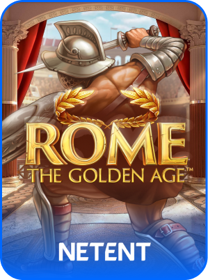 Rome The Golden Age slot icon by NETENT featuring a gladiator, highlighted on FOMO7 India.