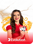 Lightning Dragon Tiger live host holding cards, featured on FOMO7 India for an exciting Evolution gaming experience.